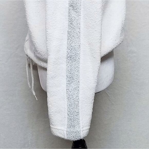 𝅺VINTAGE 1990s Exist White Gray Striped Full-zip Terry Cloth Cropped Sweater - Picture 11 of 11